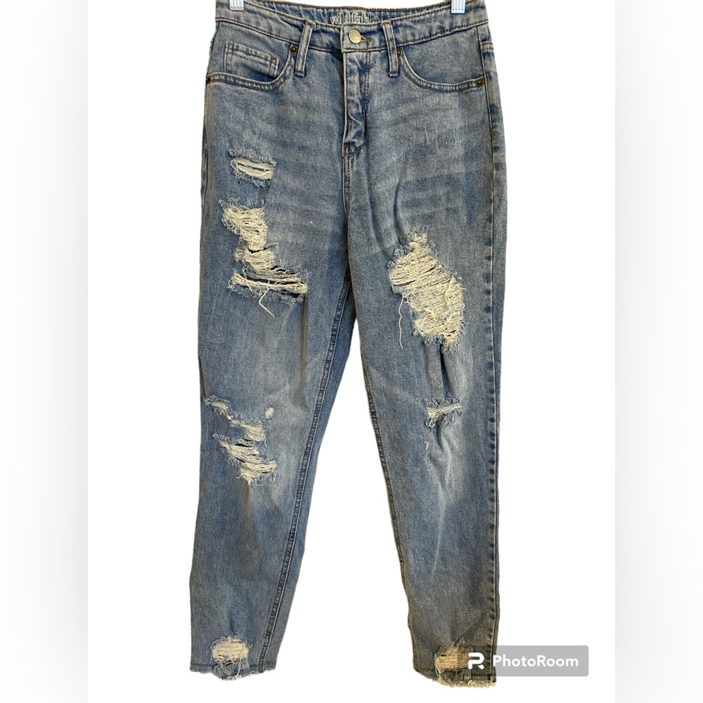 Women’s Distressed High Waisted, Light Wash Jeans. Size 4.